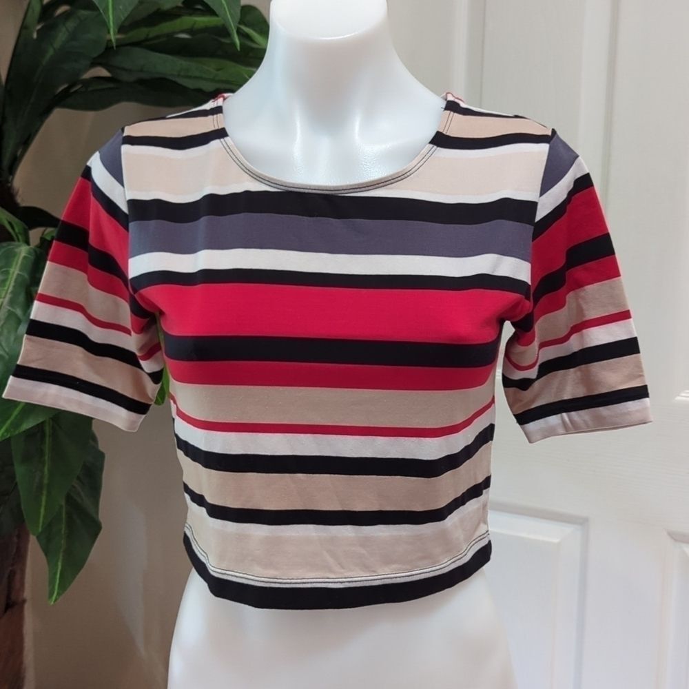 Danskin Women's Striped Performance Crop Top Size Large